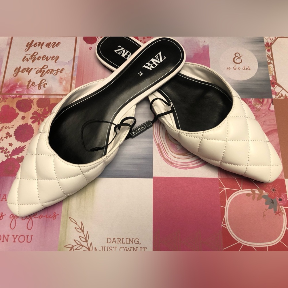 White Quilted Slides by Zara , Classic and Timeless (New!)